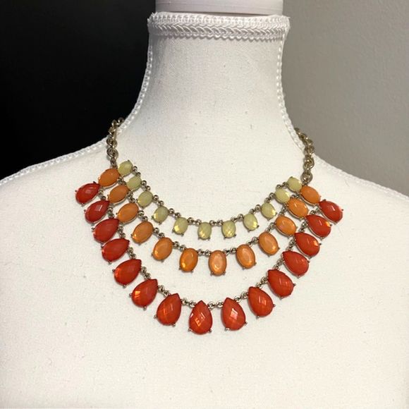 Orange Yellow Tropical Faceted Rhinestones Bib Necklace 19 inch Necklace - Picture 7 of 7